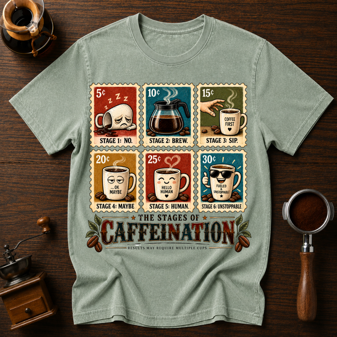 The Stages Of Caffeination Dyed T-shirt
