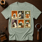 Ghosted Until Caffeinated Shirt, Vintage Ghost Stamp Tee, Halloween Coffee Lover Shirt, Retro Spooky Season Gift, Garment Dyed T-Shirt