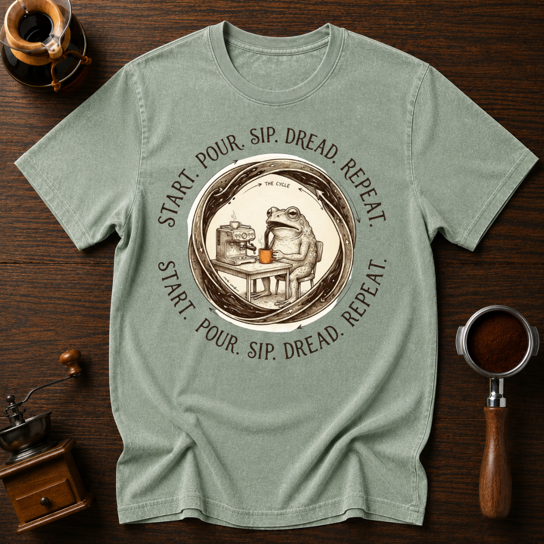 Start. Pour. Sip. Dread. Dyed T-shirt