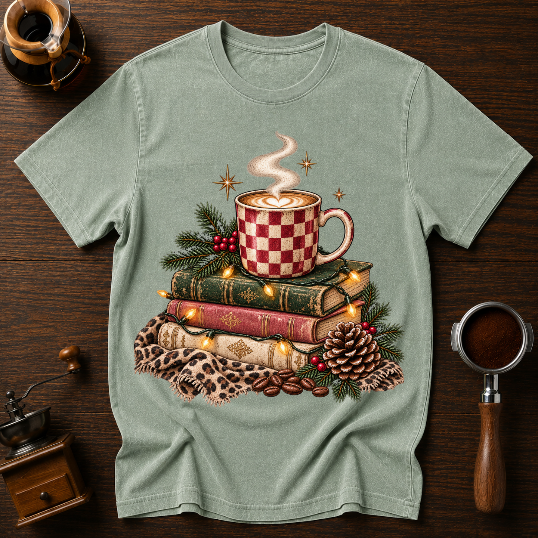 Christmas Coffee & Books Dyed T-shirt