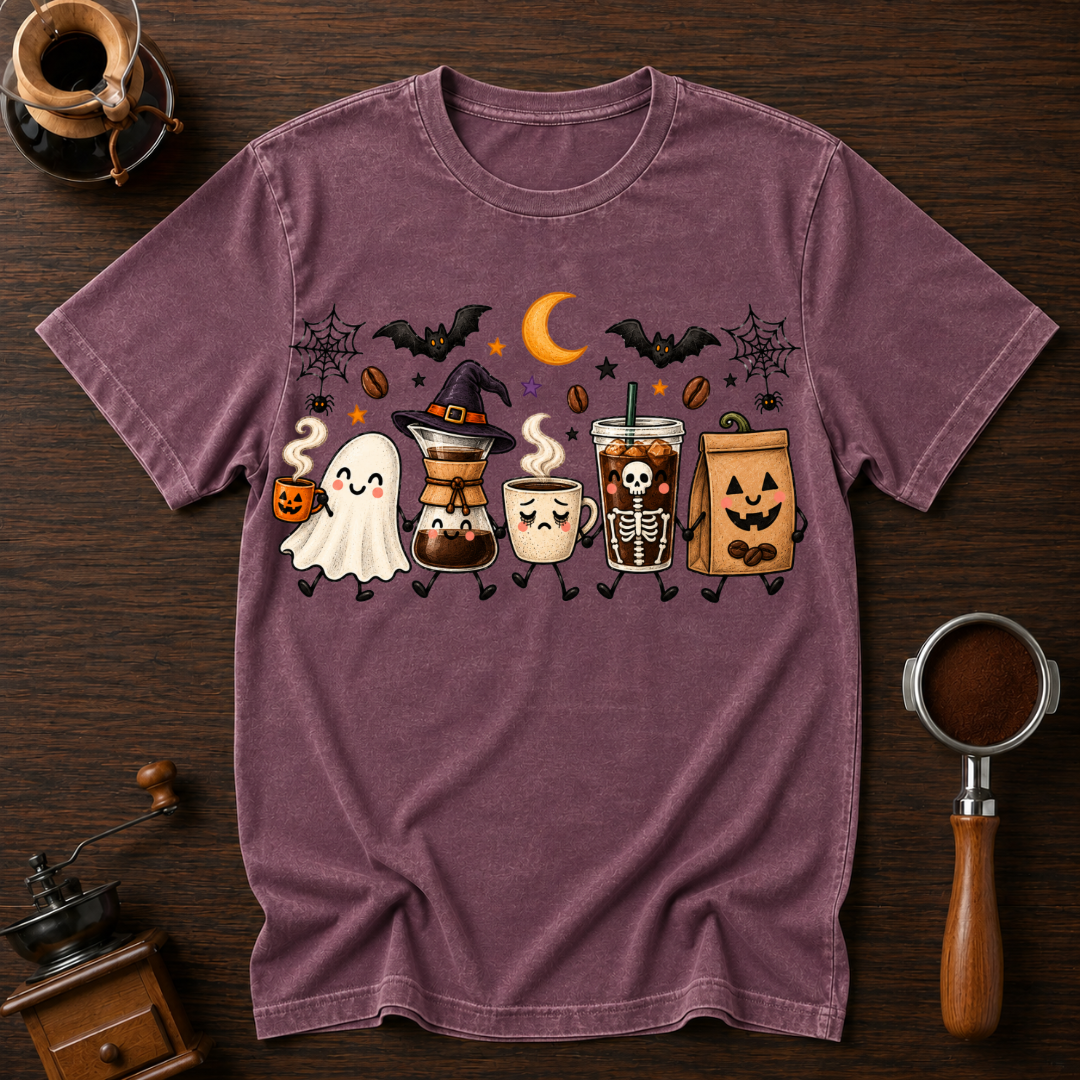Boo Coffee Lineup Shirt, Cute Halloween Coffee Tee, Ghost Latte Shirt, Spooky Season Coffee Lover Gift, Garment Dyed Fall T-Shirt