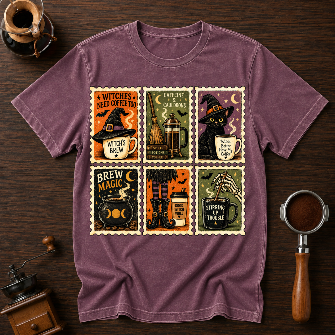 Witch's Need Coffee Too Dyed T-shirt