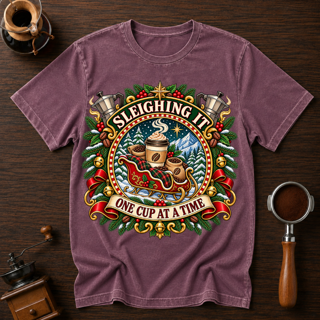 Sleighing It One Cup At A Time Dyed T-shirt