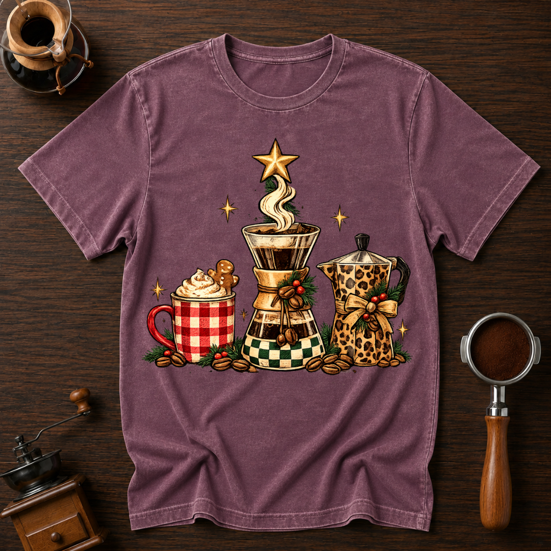 Christmas Coffee Mug Tree Dyed T-shirt