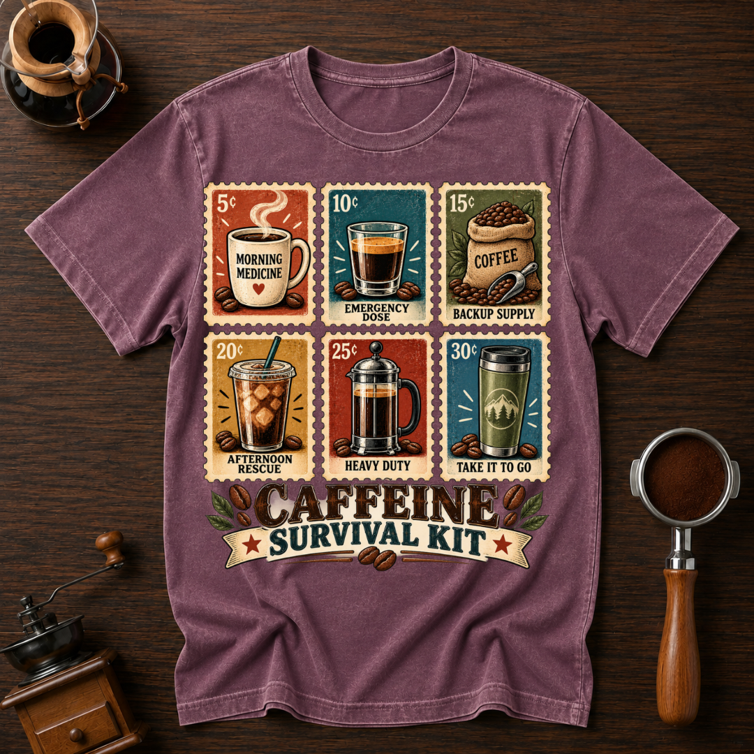 Caffeine Survival Kit Stamp Dyed T-shirt