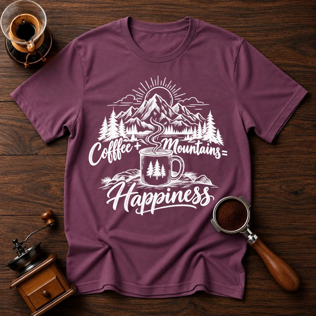 Coffee + Mountains = Happiness White Dyed T-shirt