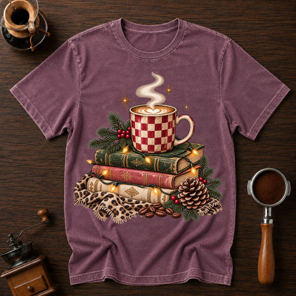 Christmas Coffee & Books Dyed T-shirt