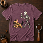 Walking With My Frenchie Shirt, Skeleton Dog Walk Tee, French Bulldog Mom Gift, Funny Coffee Skeleton, Garment Dyed Halloween T-Shirt