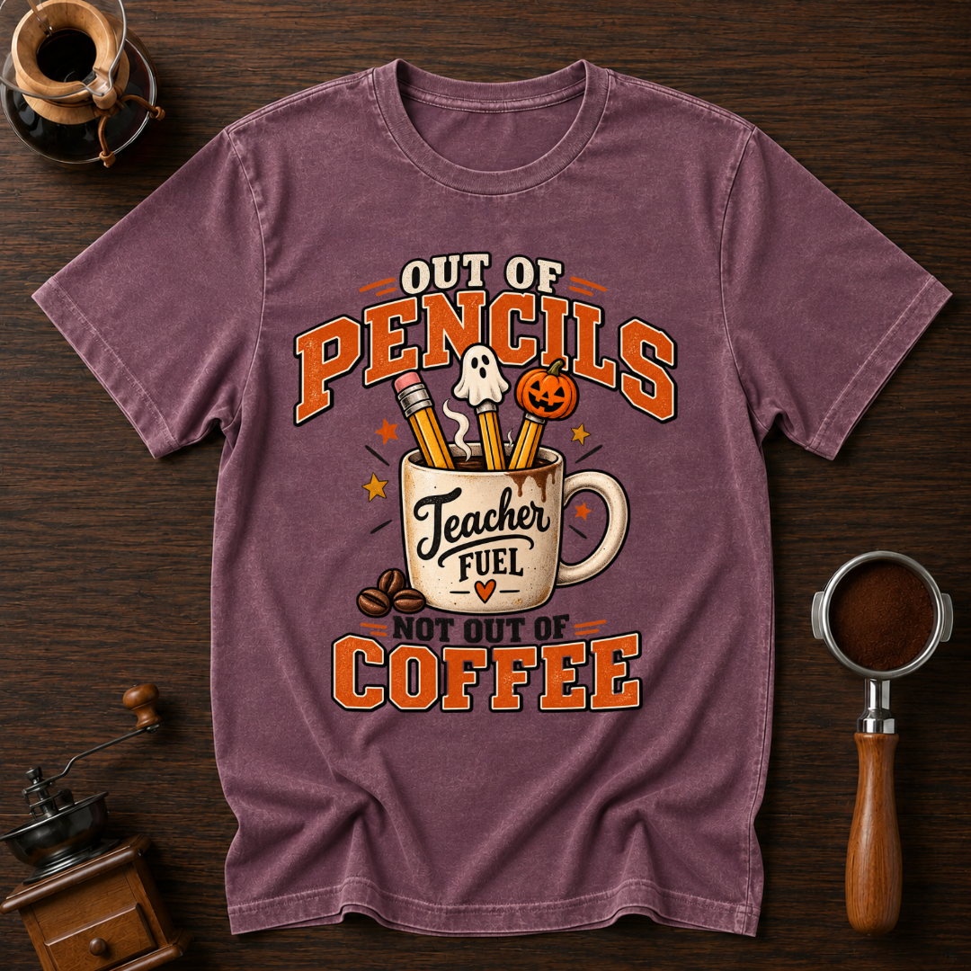 Out Of Pencils Not Out Of Coffee Dyed T-shirt