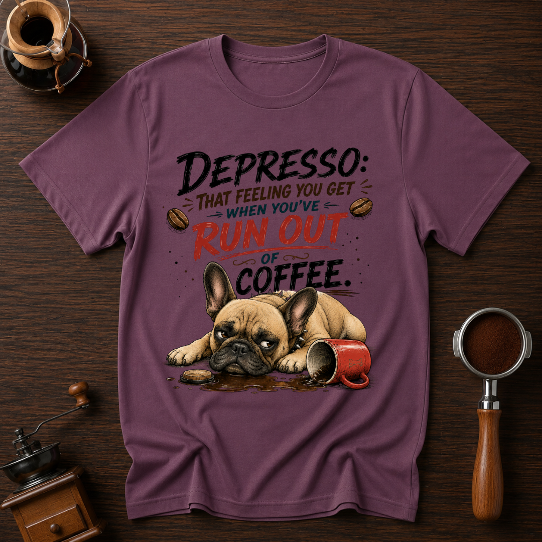 Depressed Frenchie Out of Coffee Dyed T-shirt
