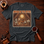 Mugs in the Attic Shirt, Funny Retro Coffee Tee, Bookish Coffee Lover Gift, Vintage Cartoon Mug Shirt, 80s Book Parody, Garment Dyed Tee