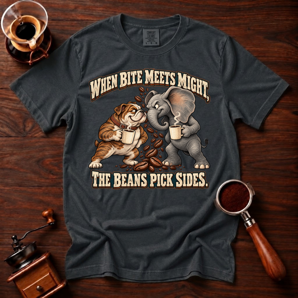When Bite Meets Might Shirt, Funny Bulldog vs Elephant Coffee Tee, Football Rivalry Shirt, House Divided Gift, Garment Dyed T-Shirt