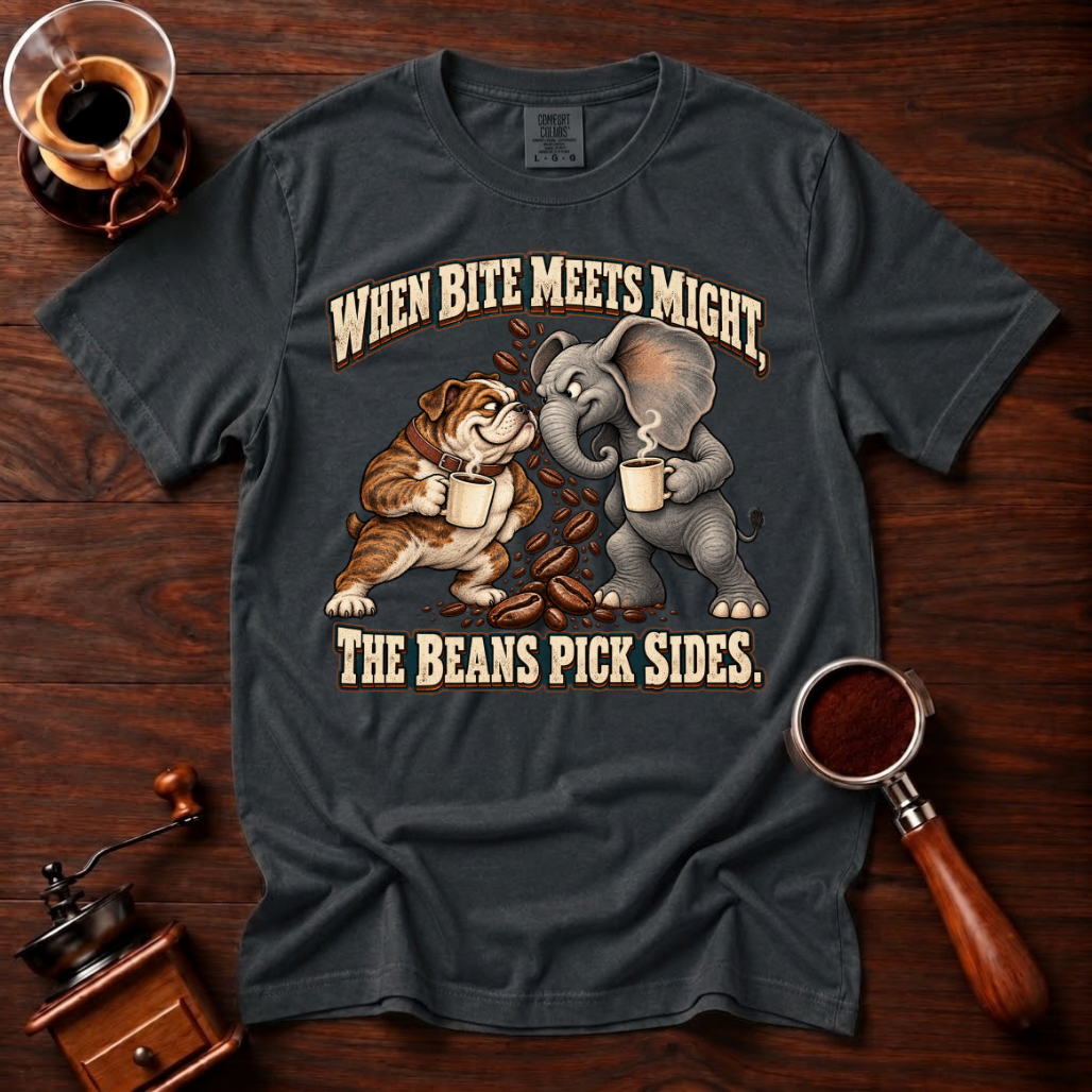 When Bite Meets Might Shirt, Funny Bulldog vs Elephant Coffee Tee, Football Rivalry Shirt, House Divided Gift, Garment Dyed T-Shirt