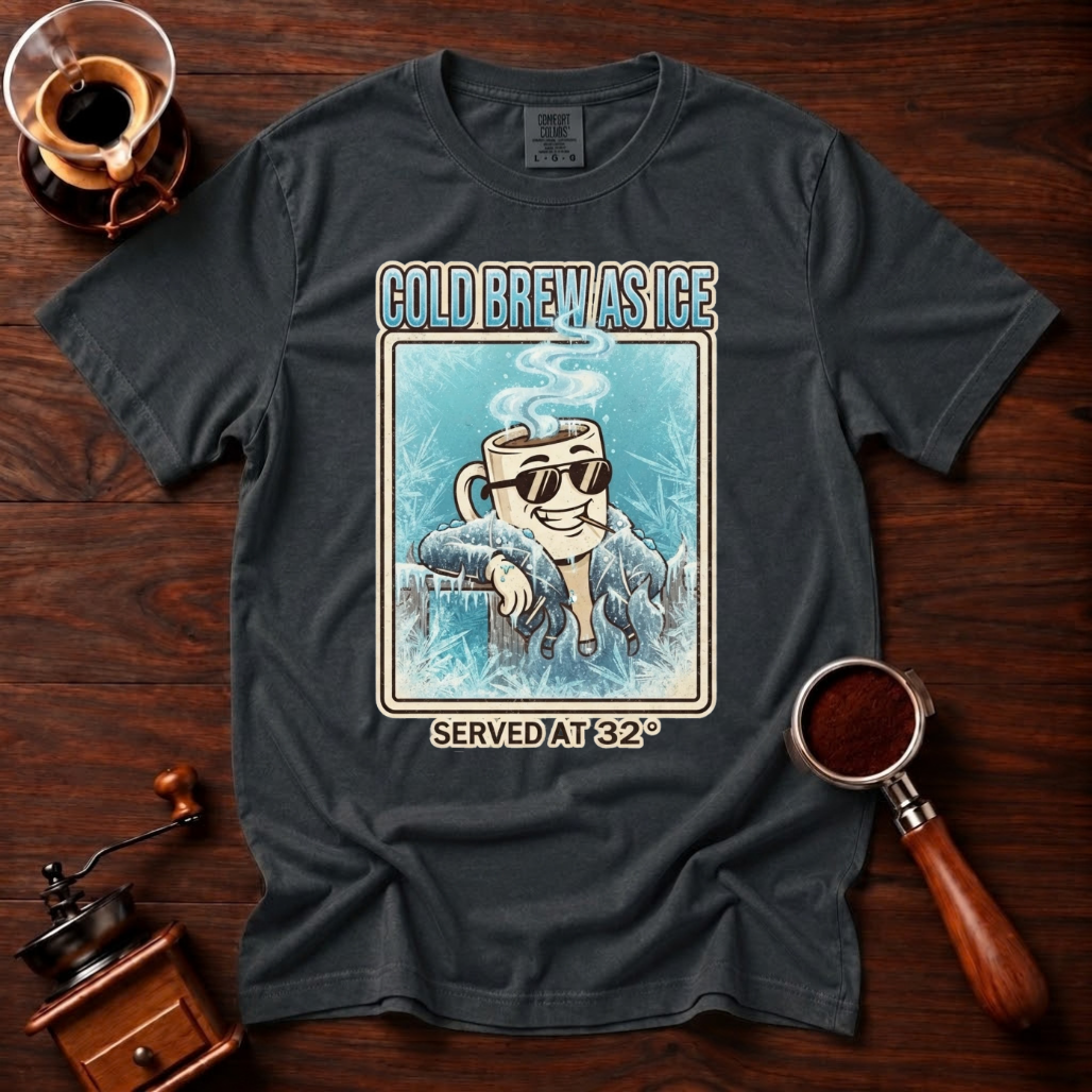 Cold Brew As Ice Shirt, Retro 70s Iced Coffee Tee, Funny Cold Brew Shirt, Cool Coffee Mug Lover Gift, Vintage Garment Dyed T-Shirt