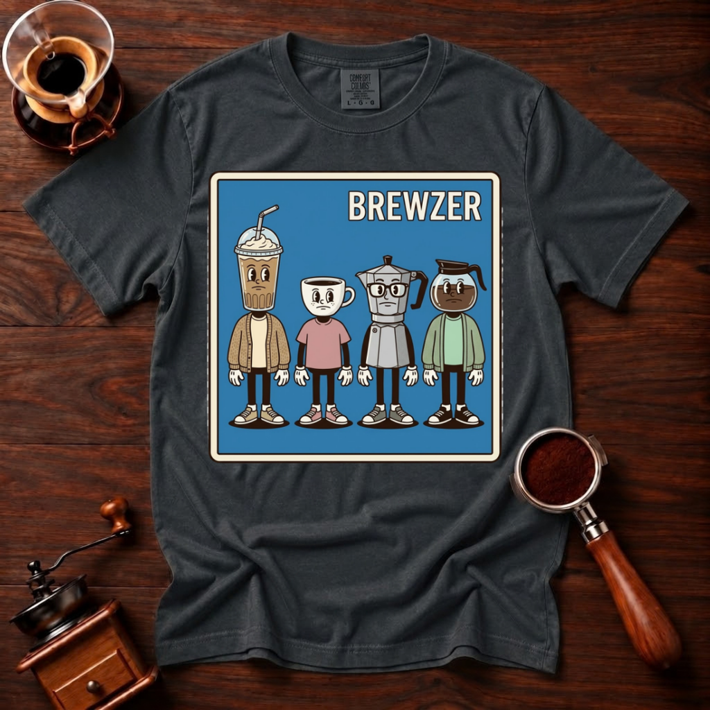Brewzer Shirt, Nerdy Indie Coffee Tee, 90s Alt Rock Band Parody Shirt, Geeky Coffee Lover Gift, Retro Garment Dyed T-Shirt