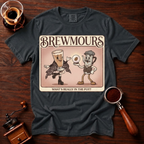 Brewmours Shirt, Retro 70s Coffee Tee, Vintage Soft Rock Album Parody Shirt, Coffee Gossip Gift, Funny Coffee Lover Garment Dyed Tee