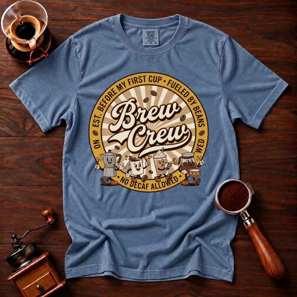 No Decaf Allowed Shirt, Funny Coffee Badge Tee, Vintage Coffee Emblem Shirt, Coffee Lover Gift, Barista Crew Shirt, Garment Dyed T-Shirt