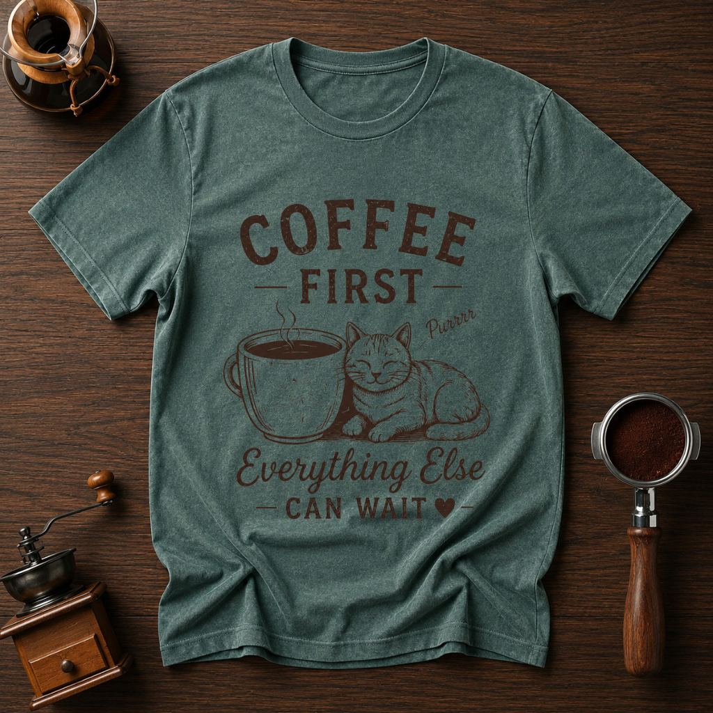 Coffee First Everything Else Can Wait Dyed T-shirt