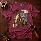 Snarl Stomp Sip Repeat Shirt, Funny Bulldog and Elephant Coffee Tee, House Divided Football Shirt, Rivalry Gift, Garment Dyed T-Shirt