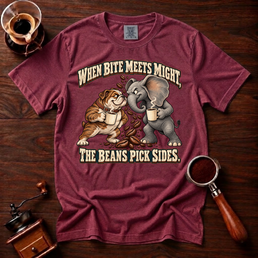 When Bite Meets Might Shirt, Funny Bulldog vs Elephant Coffee Tee, Football Rivalry Shirt, House Divided Gift, Garment Dyed T-Shirt