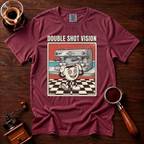 Double Shot Vision Shirt, Retro Cartoon Coffee Tee, Funny Espresso Shirt, Rubber Hose Coffee Lover Gift, Barista Gift, Garment Dyed Tee
