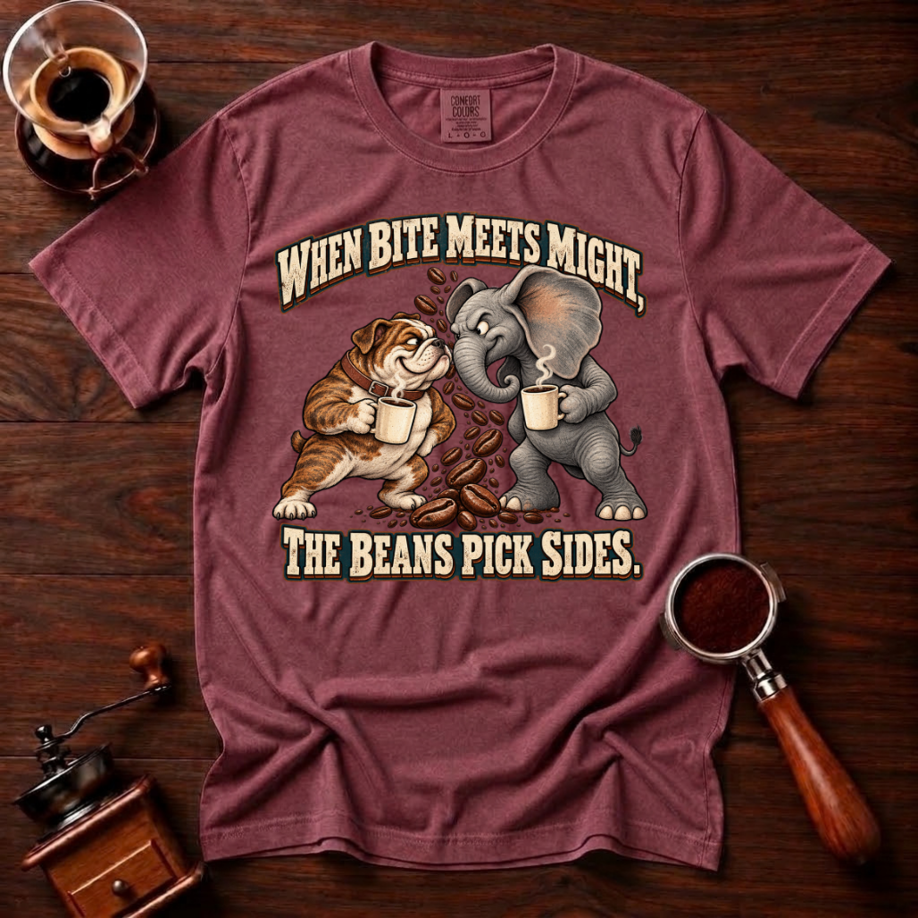 When Bite Meets Might Shirt, Funny Bulldog vs Elephant Coffee Tee, Football Rivalry Shirt, House Divided Gift, Garment Dyed T-Shirt