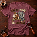 Snarl Stomp Sip Repeat Shirt, Funny Bulldog and Elephant Coffee Tee, House Divided Football Shirt, Rivalry Gift, Garment Dyed T-Shirt