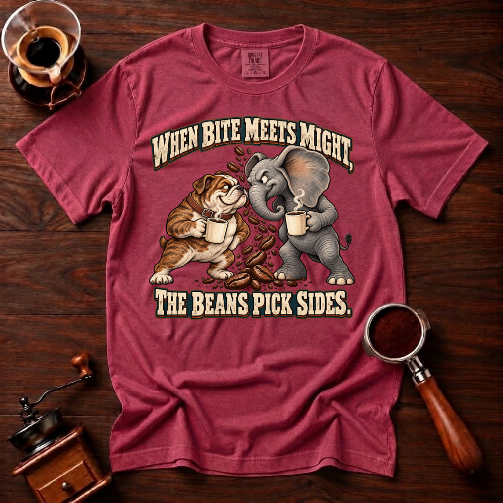 When Bite Meets Might Shirt, Funny Bulldog vs Elephant Coffee Tee, Football Rivalry Shirt, House Divided Gift, Garment Dyed T-Shirt
