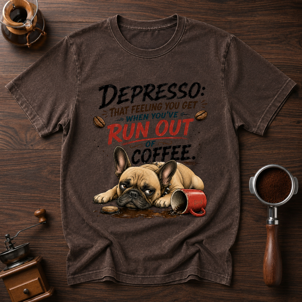 Depressed Frenchie Out of Coffee Dyed T-shirt