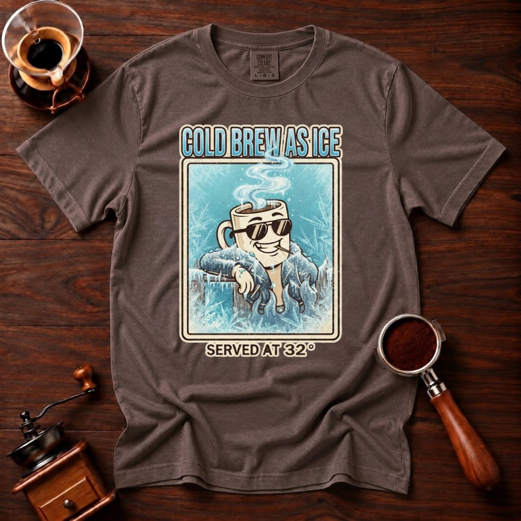 Cold Brew As Ice Shirt, Retro 70s Iced Coffee Tee, Funny Cold Brew Shirt, Cool Coffee Mug Lover Gift, Vintage Garment Dyed T-Shirt