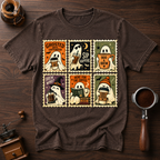 Ghosted Until Caffeinated Shirt, Vintage Ghost Stamp Tee, Halloween Coffee Lover Shirt, Retro Spooky Season Gift, Garment Dyed T-Shirt