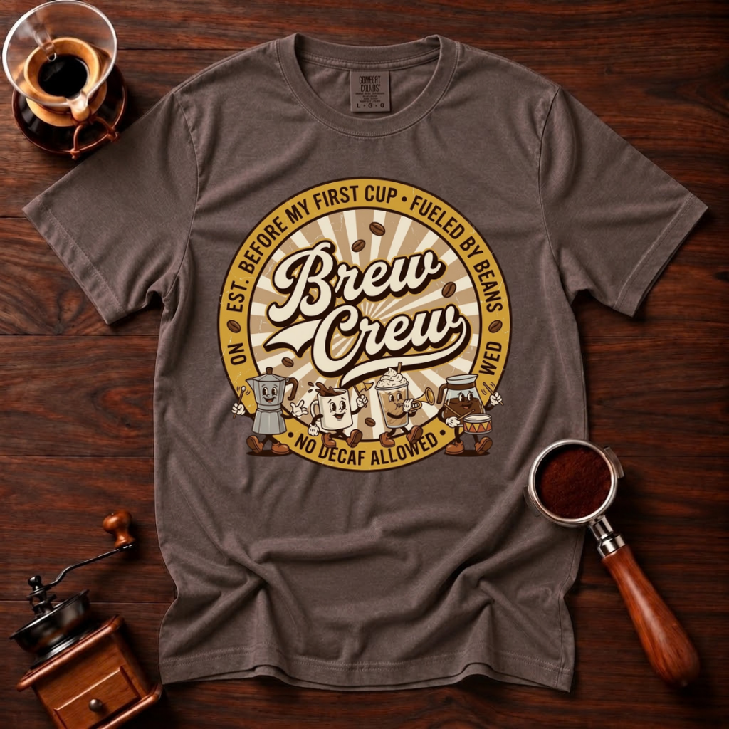 No Decaf Allowed Shirt, Funny Coffee Badge Tee, Vintage Coffee Emblem Shirt, Coffee Lover Gift, Barista Crew Shirt, Garment Dyed T-Shirt