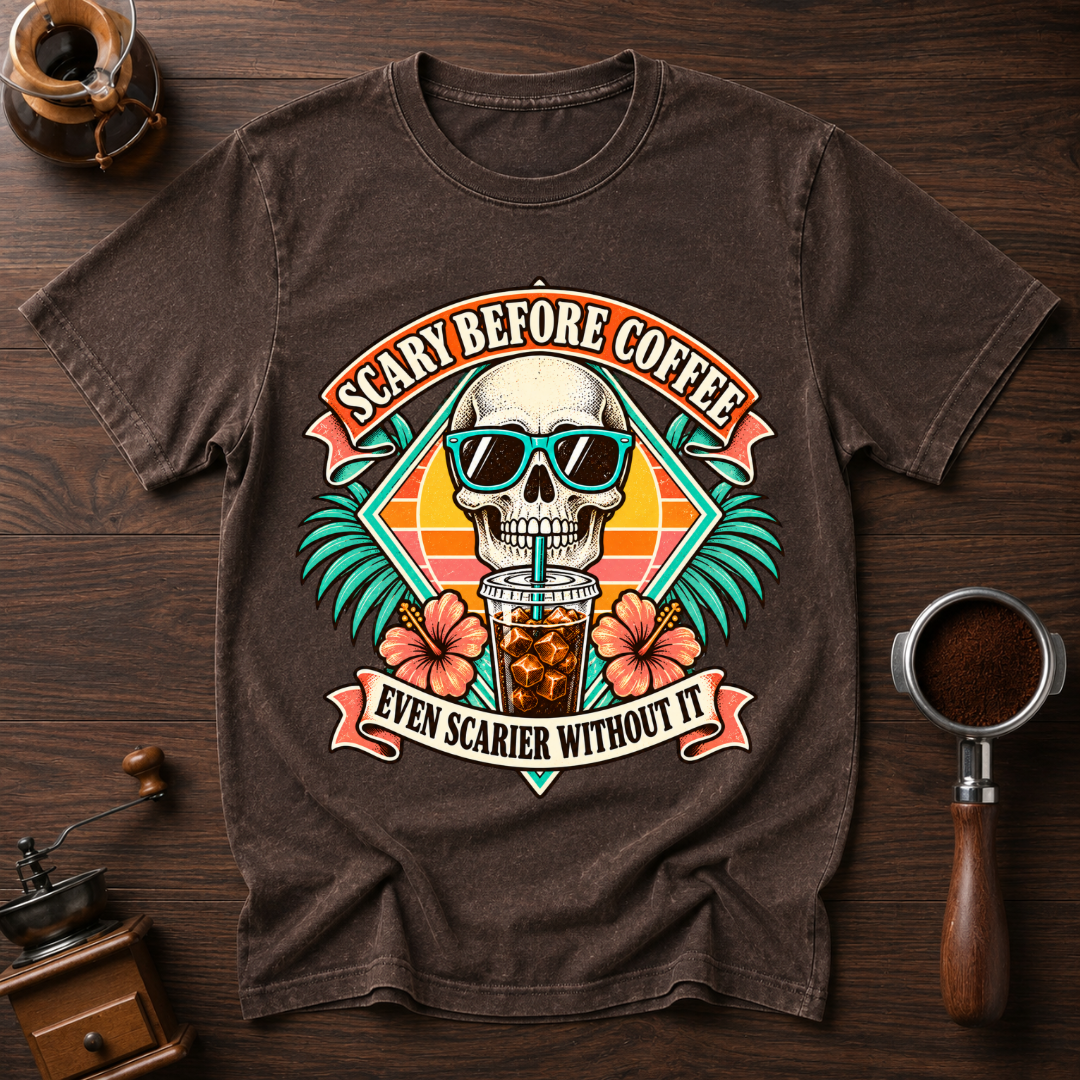 Scary Before Coffee Scarier Without It Dyed T-shirt
