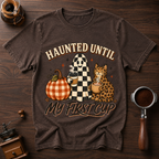 Haunted Until My First Cup Shirt, Retro Ghost Coffee Tee, Leopard Cat Halloween Shirt, Fall Coffee Lover Gift, Garment Dyed T-Shirt