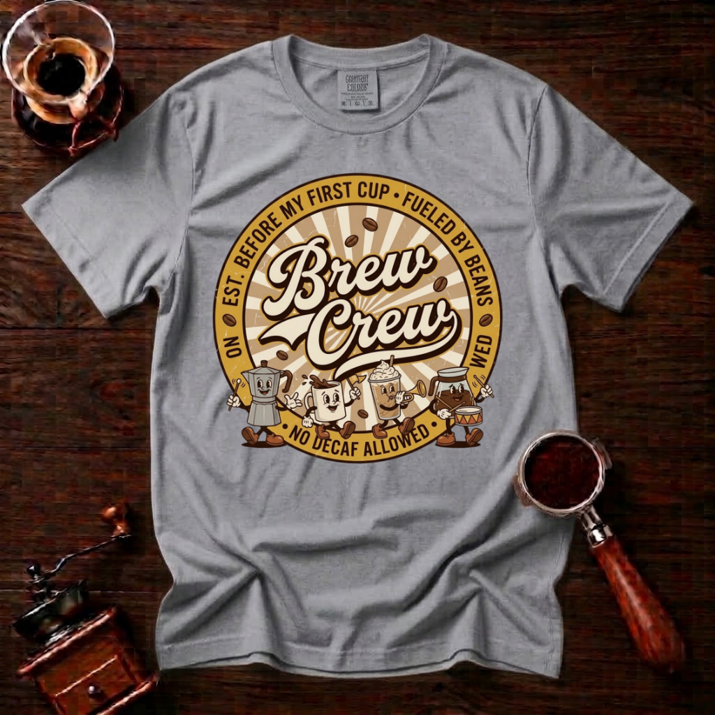 No Decaf Allowed Shirt, Funny Coffee Badge Tee, Vintage Coffee Emblem Shirt, Coffee Lover Gift, Barista Crew Shirt, Garment Dyed T-Shirt