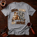 Snarl Stomp Sip Repeat Shirt, Funny Bulldog and Elephant Coffee Tee, House Divided Football Shirt, Rivalry Gift, Garment Dyed T-Shirt