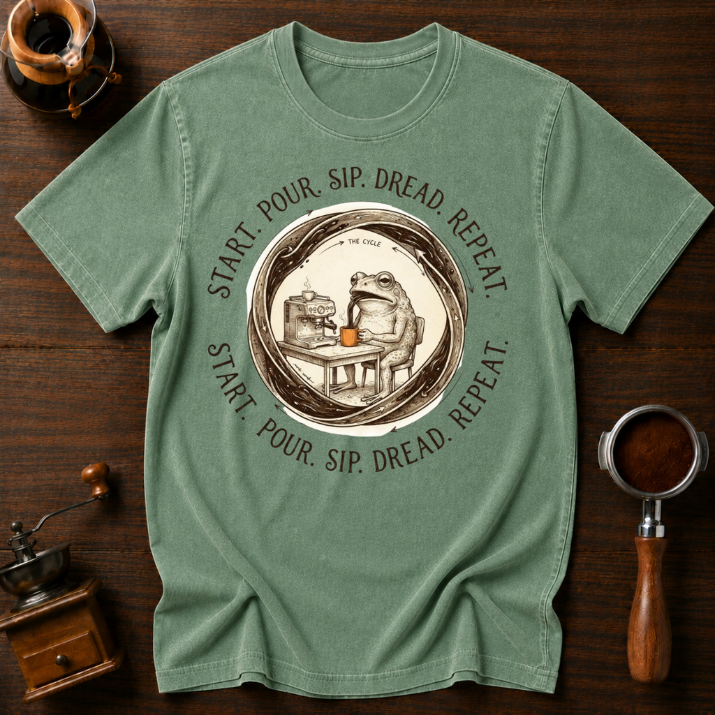 Start. Pour. Sip. Dread. Dyed T-shirt