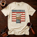 Brewed In The USA Shirt, Funny Patriotic Coffee Tee, 4th of July Coffee Shirt, American Flag Coffee Lover Gift, Retro Garment Dyed Tee