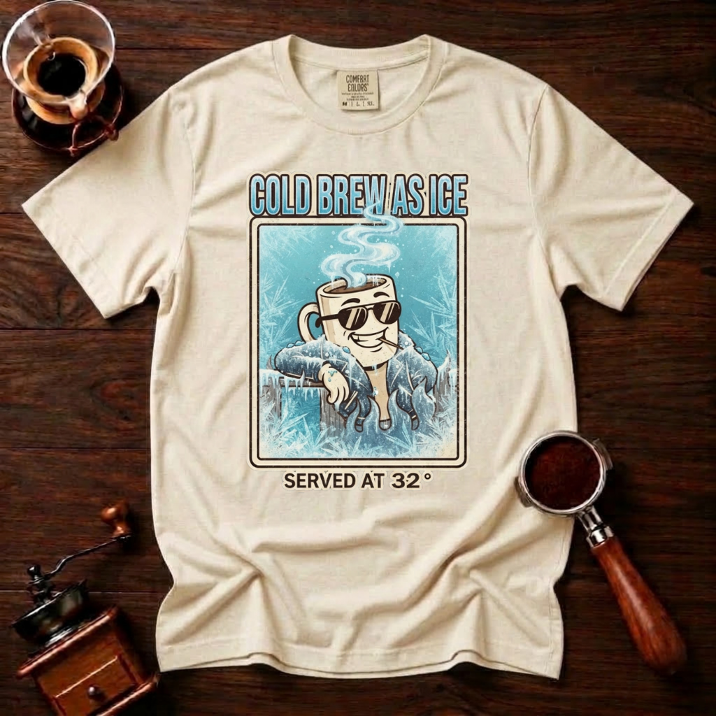 Cold Brew As Ice Shirt, Retro 70s Iced Coffee Tee, Funny Cold Brew Shirt, Cool Coffee Mug Lover Gift, Vintage Garment Dyed T-Shirt