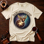 Don’t Stop Brewin’ Shirt, Retro 80s Space Rock Coffee Tee, Cosmic Coffee Shirt, Classic Rock Coffee Lover Gift, Vintage Garment Dyed Tee