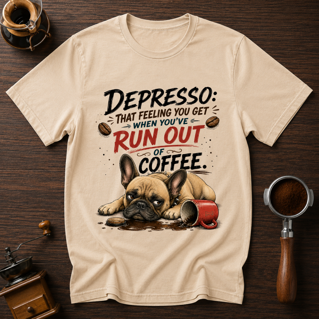 Depressed Frenchie Out of Coffee Dyed T-shirt