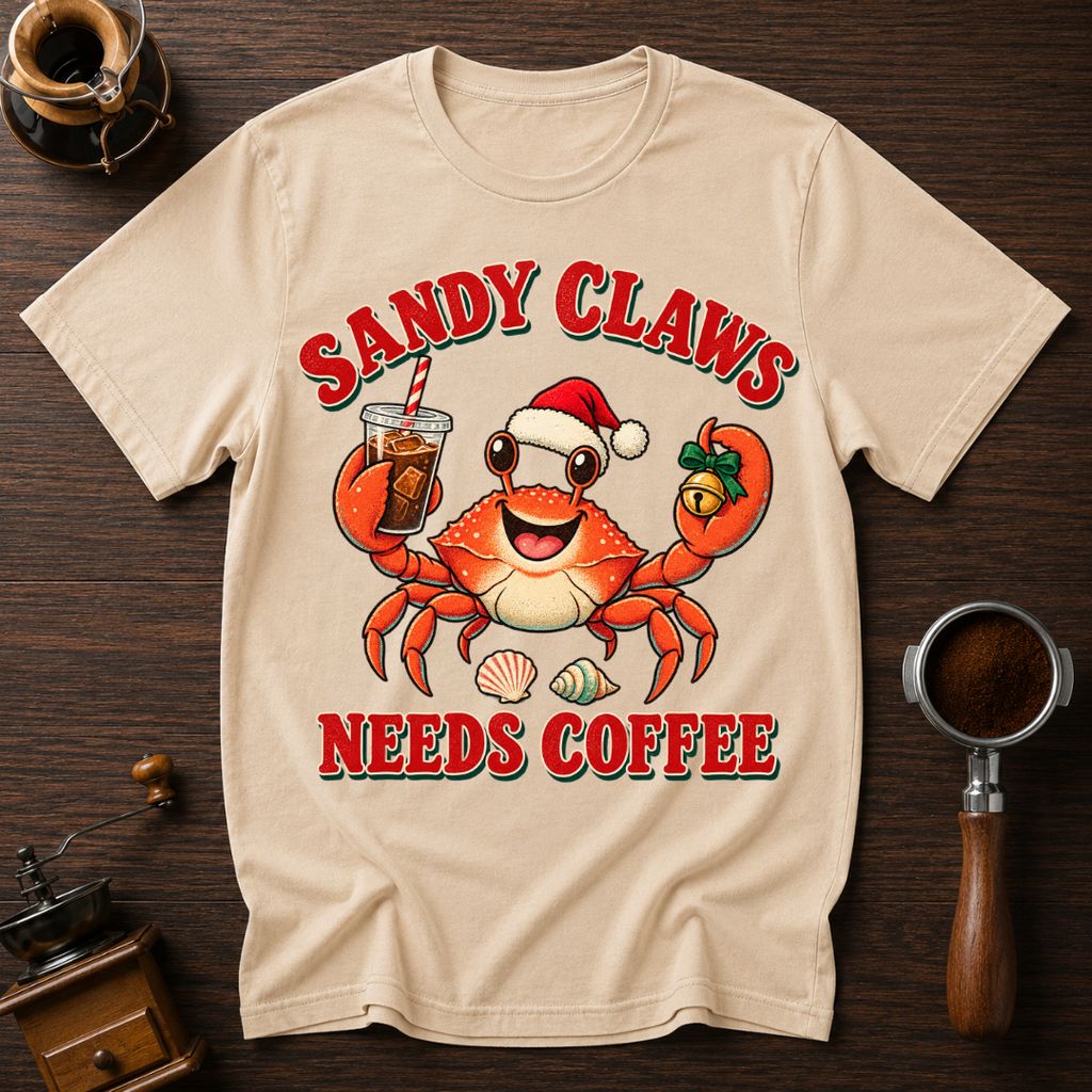 Sandy Claws Needs Coffee Dyed T-shirt