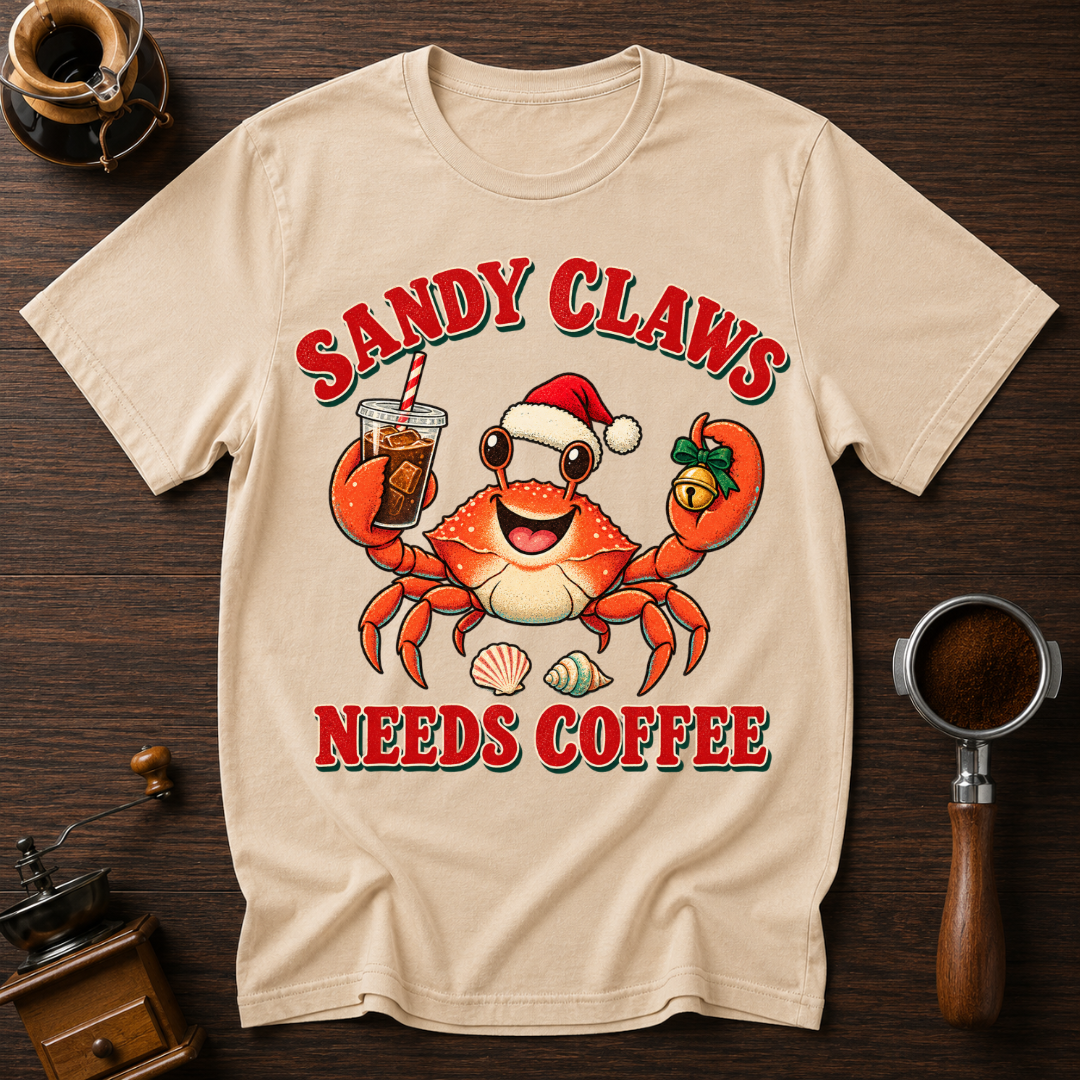 Sandy Claws Needs Coffee Dyed T-shirt