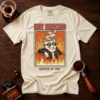 Hot Brewed Shirt, Retro Greaser Coffee Tee, Funny 70s Rock Coffee Shirt, Hot Coffee Lover Gift, Flame Rockabilly Garment Dyed T-Shirt