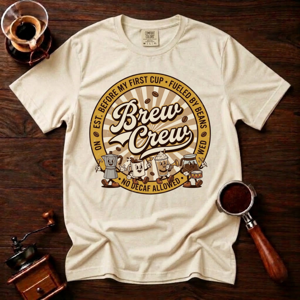 No Decaf Allowed Shirt, Funny Coffee Badge Tee, Vintage Coffee Emblem Shirt, Coffee Lover Gift, Barista Crew Shirt, Garment Dyed T-Shirt