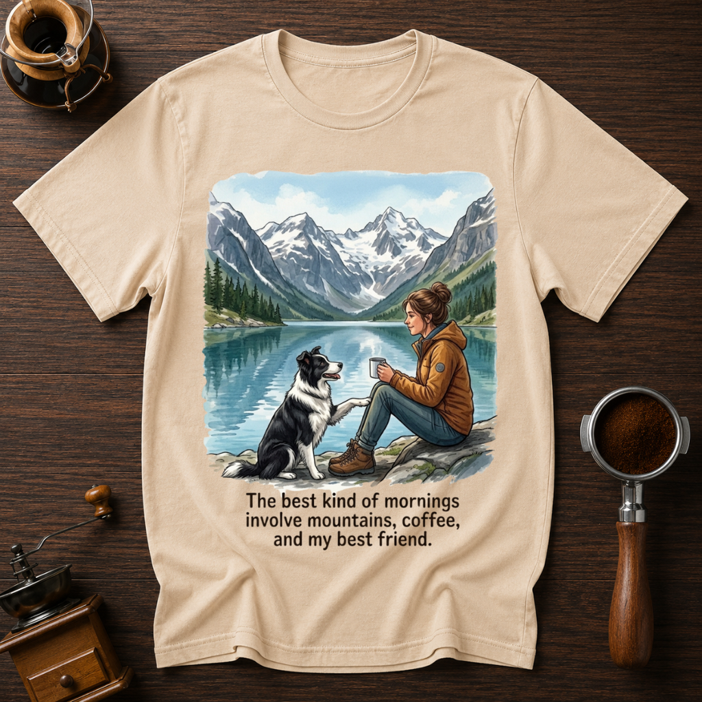 Mountains, Coffee & My Best Friend Dyed T-Shirt