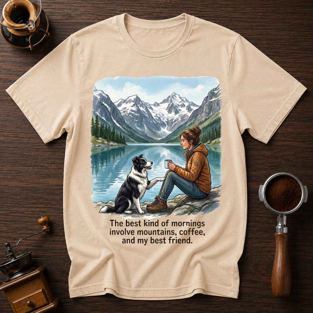 Mountains, Coffee & My Best Friend Dyed T-Shirt