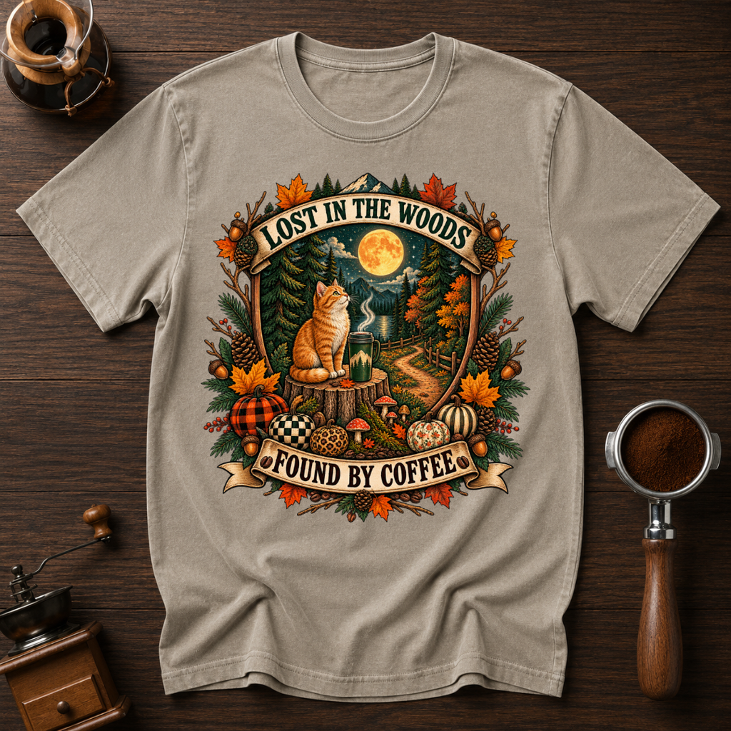 Lost In The Woods Found By Coffee Dyed T-shirt
