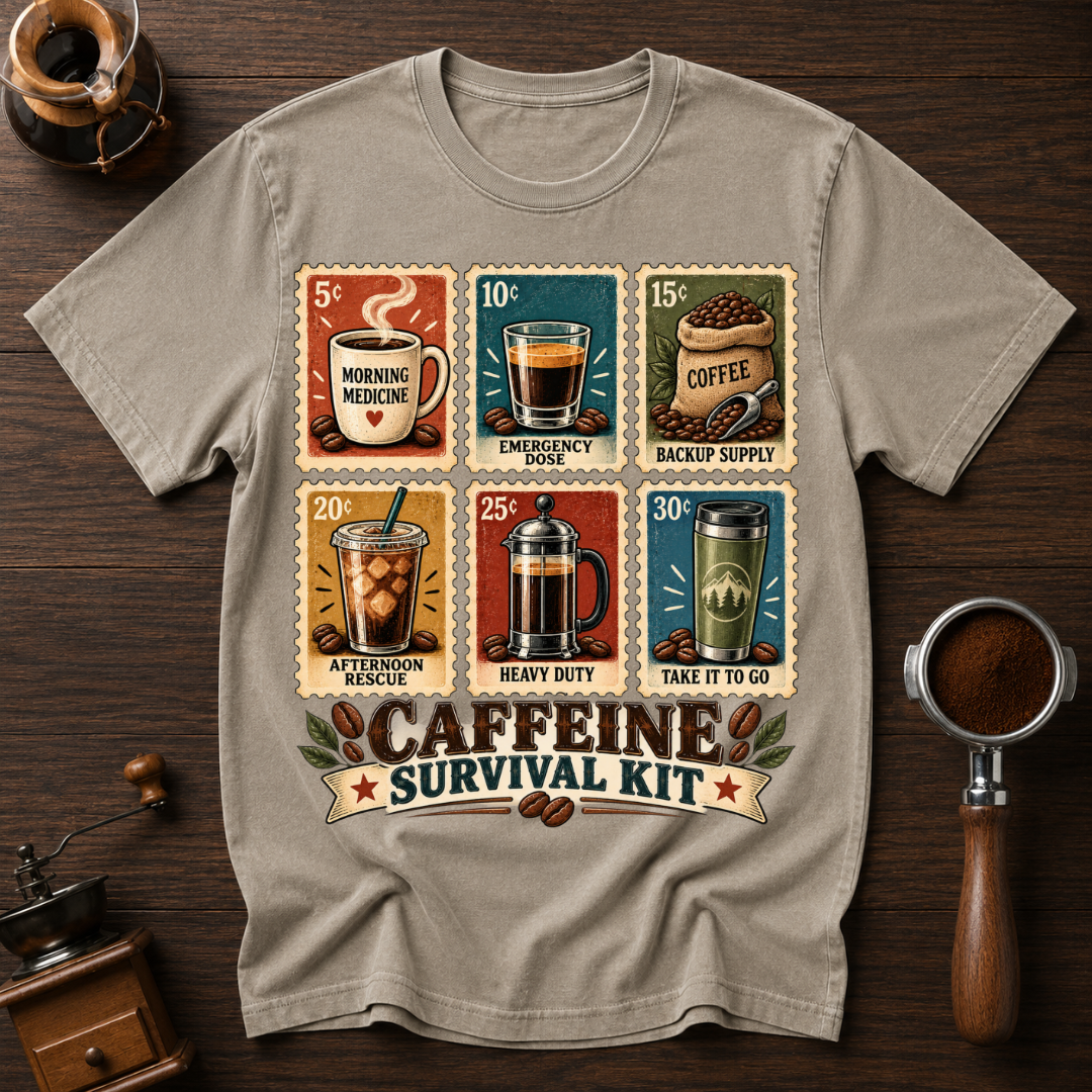 Caffeine Survival Kit Stamp Dyed T-shirt