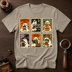 Ghosted Until Caffeinated Shirt, Vintage Ghost Stamp Tee, Halloween Coffee Lover Shirt, Retro Spooky Season Gift, Garment Dyed T-Shirt